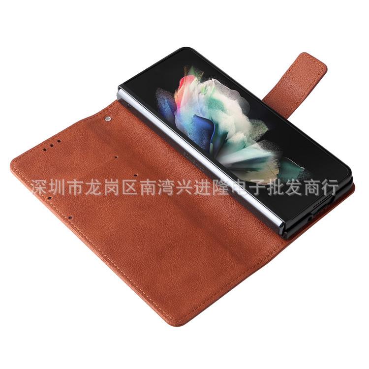 Applicable To Samsung Z Fold3 Mobile Phone Case Leather Case Folding Screen Lamb Pattern Flip Pen Slot Card Protective Case