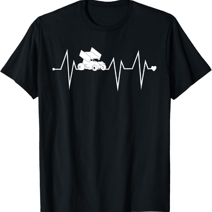 Funny Sprint Car Racing Racer Heartbeat Heart Pulse Rate EKG T-Shirt