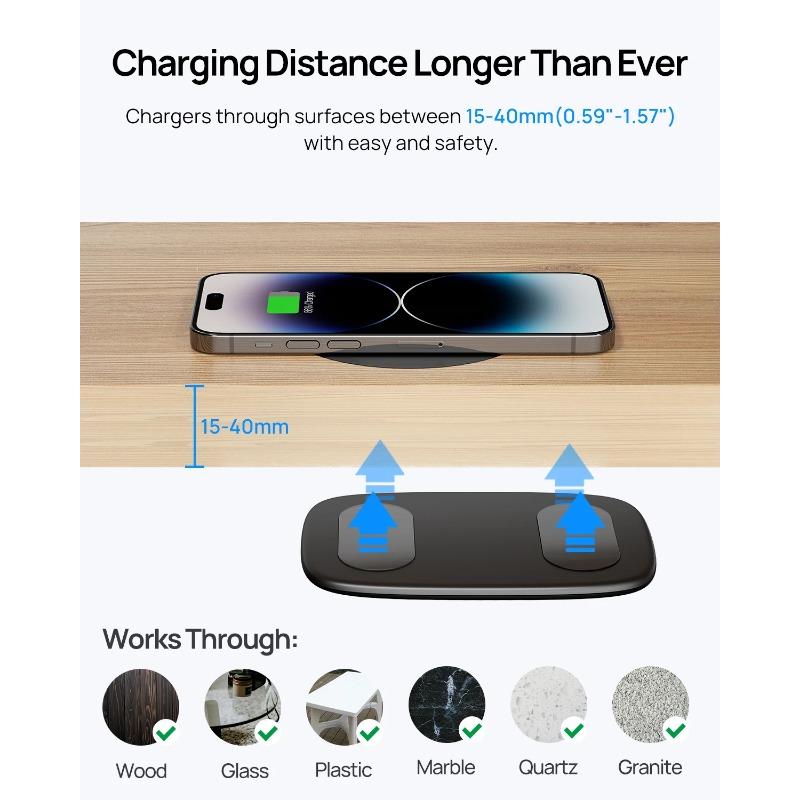 40mm Invisible Wireless Chargers Under Table Marble Furniture Desk Wireless Charging Station for iPhone Samsung  Xiaomi