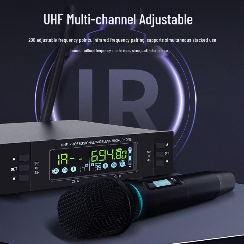 Dual Metal True Diversity Infrared Frequency Wireless Microphone for Meetings and Family KTV