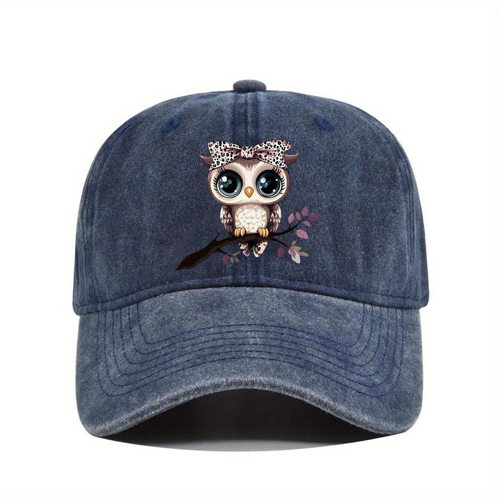 Niedliche Eulen-Print Baseballkappe Used Look Gewaschen für Erwachsene Lässige Polyester Einstellbare Sonnenschutz Sportmütze