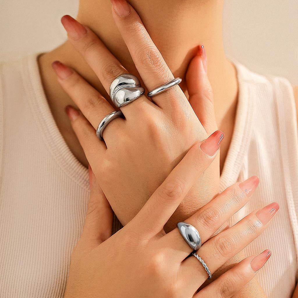 Accessories niche trend design sense geometric curved ring joint ring exaggerated opening set ring