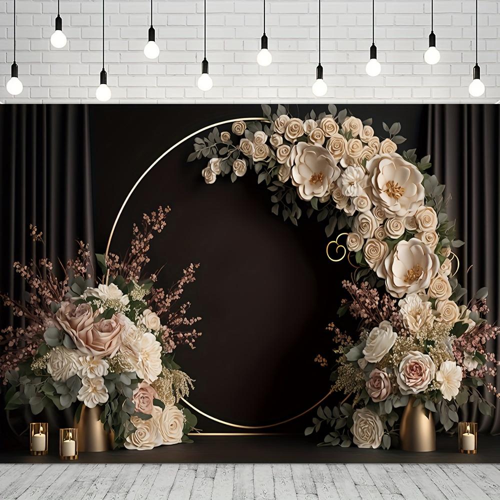 Romantic wedding photography background vinyl white rose black curtain background wall Bride shower engagement banner decoration 100X150CM