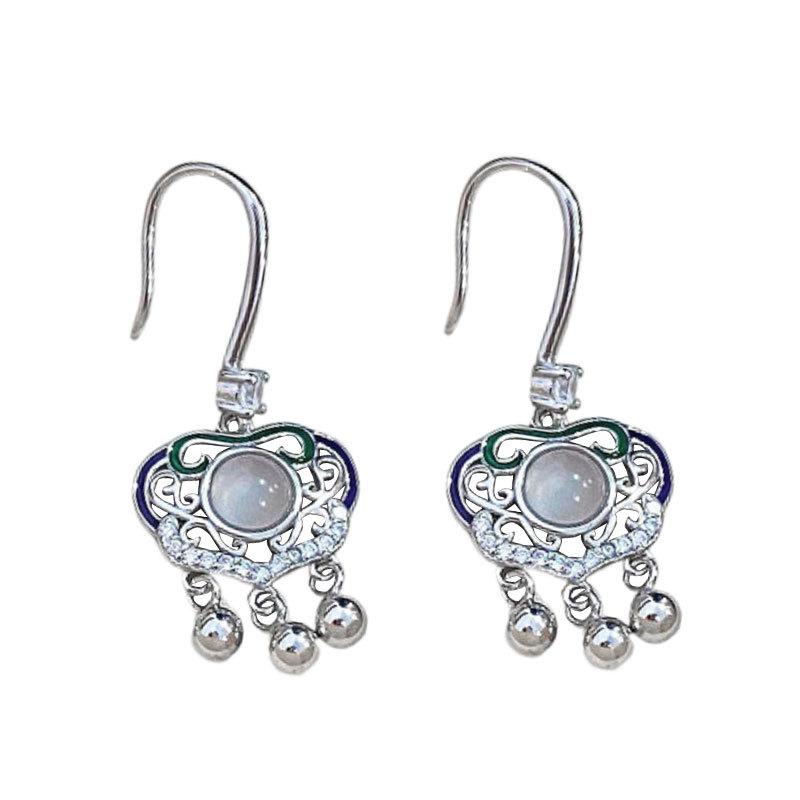 Ping An Lock Ohrhaken Neue chinesische leichte Luxus-High-End-Ohrringe Ohrringe National Style Ohrringe Frauen