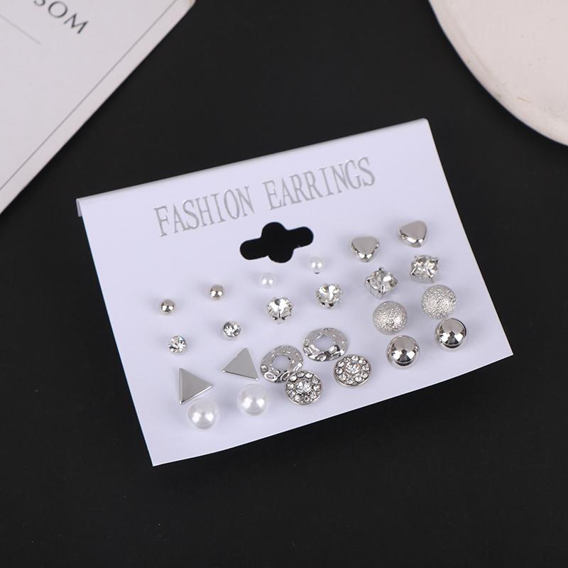 

12 пар/набор сережек-гвоздиков с жемчугом и цирконием, открытка на одну неделю, серьги-гвоздики, простой дизайн, серьги-гвоздики серебряный