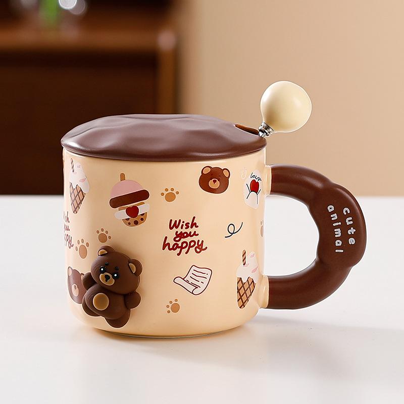 Cartoon kawaii ceramic cup cute magnetic animal coffee cup home office birthday gift mug 401ML