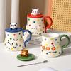 Cartoon Animal Three Dimensional Lid Mug with Spoon Couple Cup Cute Drinking Water Cup Children's Breakfast Cup Ceramic