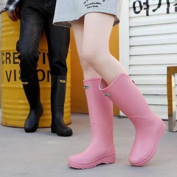 High tube rain shoes men's and women's non-slip waterproof shoes thick sole wear-resistant long tube water boots outdoor wading rubber shoes fashion