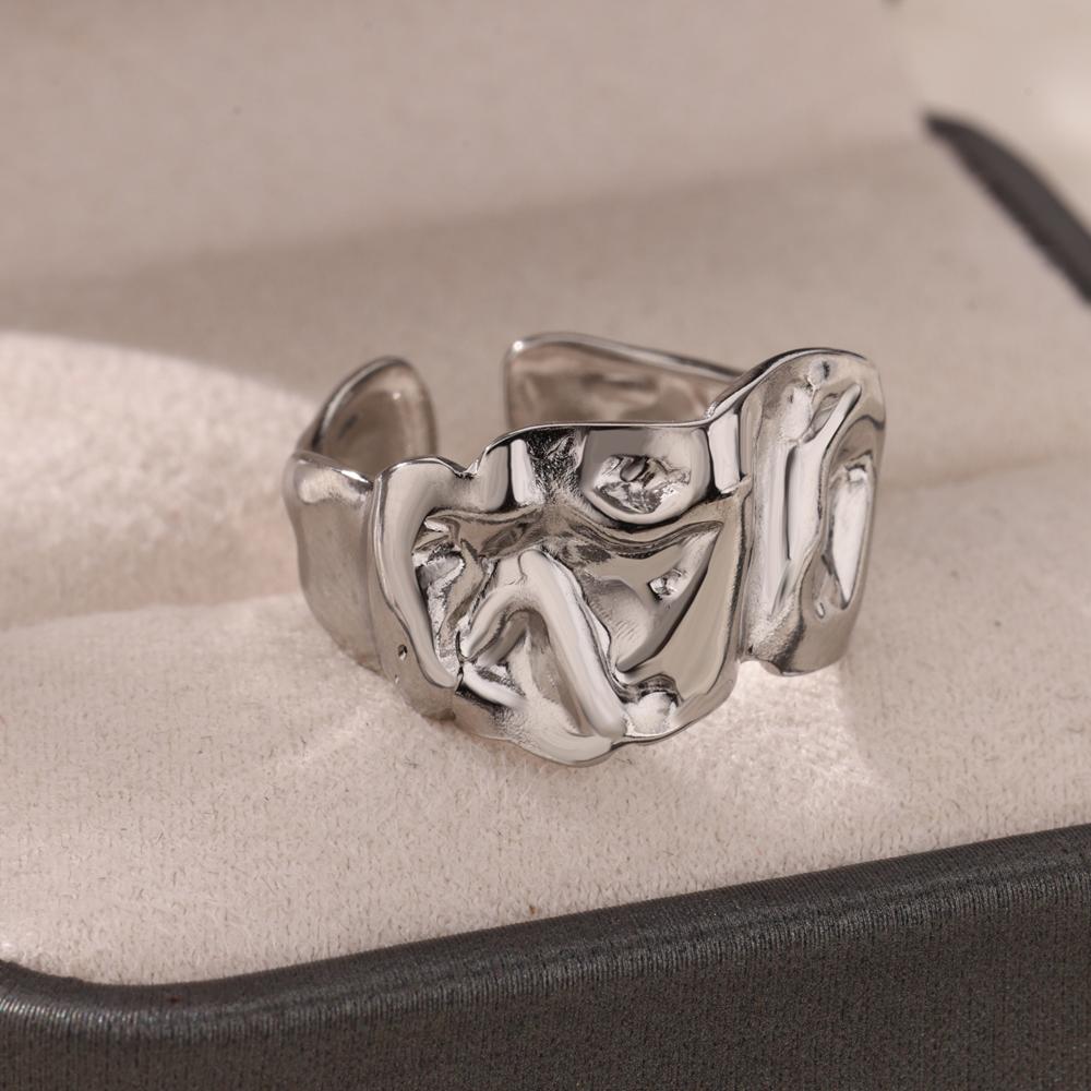 New Trend Stainless Steel Geometric Texture Wide Rings For Women Men Irregular Gold Color Wedding Ring Female Punk Jewelry Gift