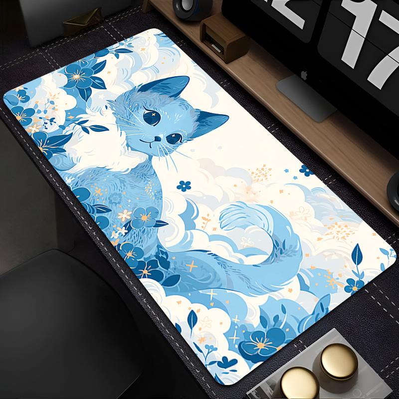 Cute Flowers Black Cat Mouse Pad Computer Anime Mausepad Green Plants XXL Mousepad Kawaii Extended Pad Pc Keyboard Rug Desk Mat