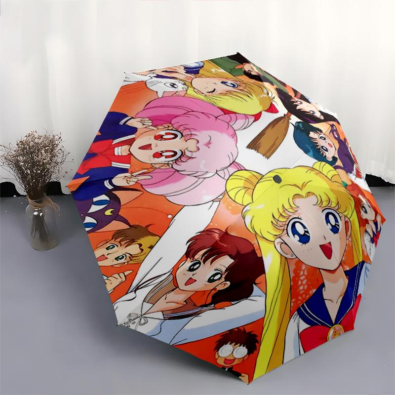 1pc Usagi Tsukino and Her Friends Sailor Moon Fully Automatic Folding Portable Umbrella, 8 Iron Frames, Three-Fold Design, Suitable for All Seaso