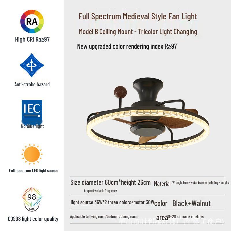 Retro Industrial-Style Ceiling Fan Light for Bedroom or Dining Room