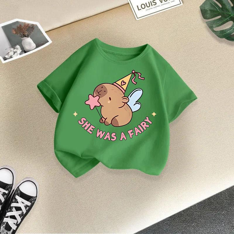 Children T-shirt Capybara Printed Kids 100% Cotton Tops O-Neck Short-sleeve Kids 2-13Y T-shirt
