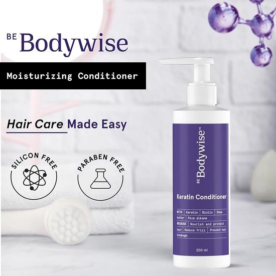 Bodywise Keratin Conditioner, Paraben & Sls Free, Reduces Frizz, Locks In Moisture, Keratin, Silk Protein, Biotin & Shea Butter, 200 Millilitre - All