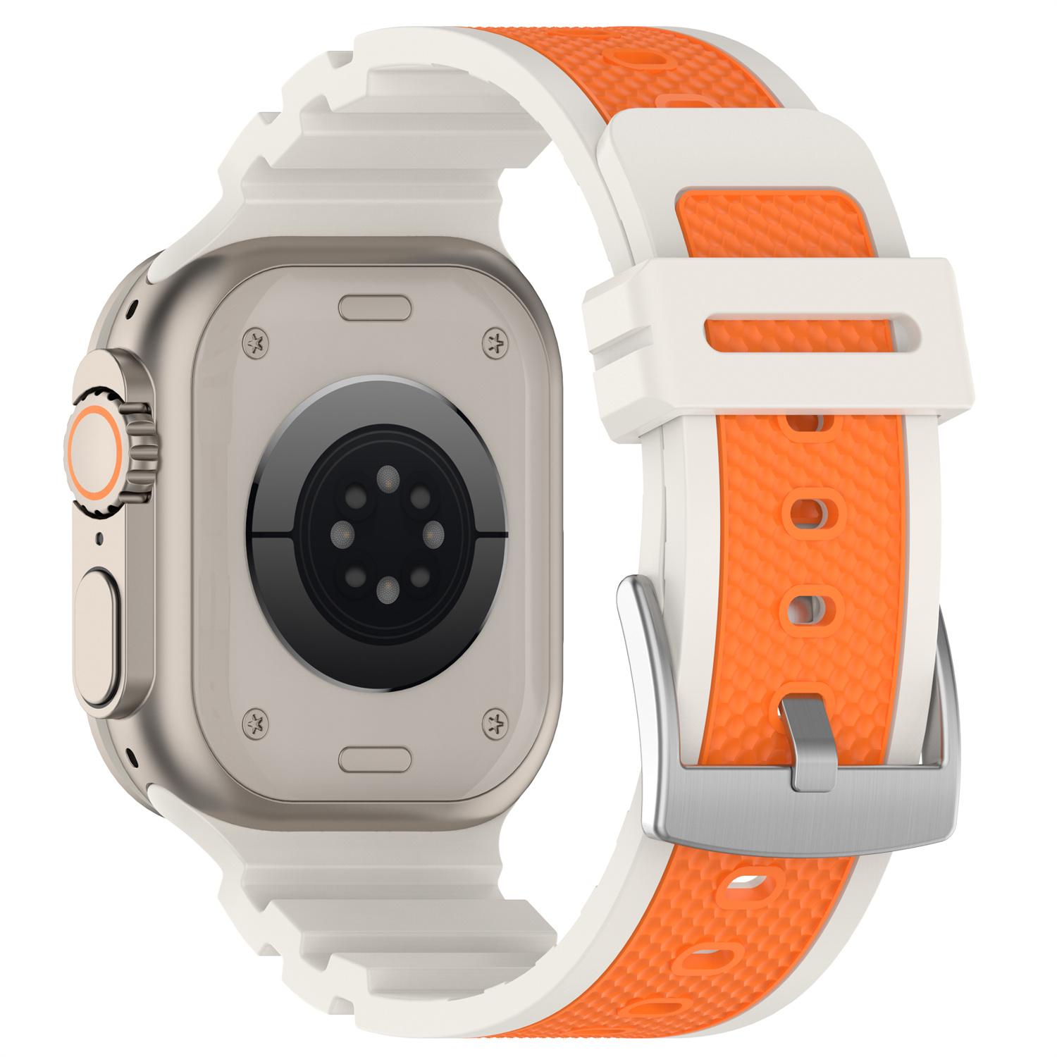 

Watch Strap for Apple Watch Series 10 Ultra 9 8 7 SE 6 5 4 3 2 1 46mm 49mm 45mm 44mm 42mm Textured Dual Color Silicone Band Starlight/Orange