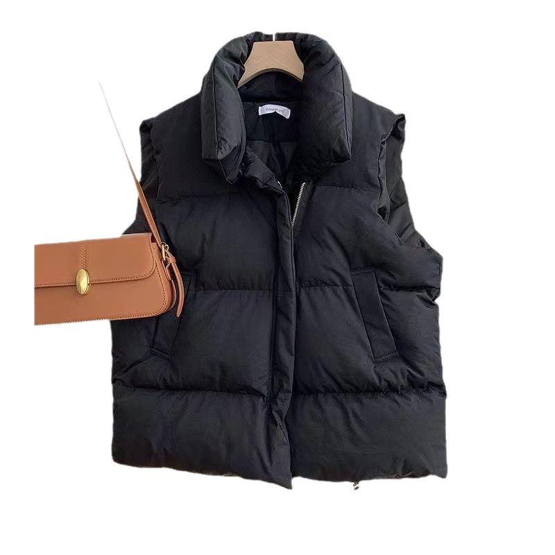 Women's Spring/Fall 2025 Korean Loose Fit Cotton Vest with Stand-Up Collar and Shoulder Pads