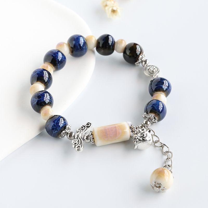 

Керамический Цзиндэчжэнь Браслет из бусин в ретро-стиле Студенческий браслет Flower Glaze Sapphire Blue Year