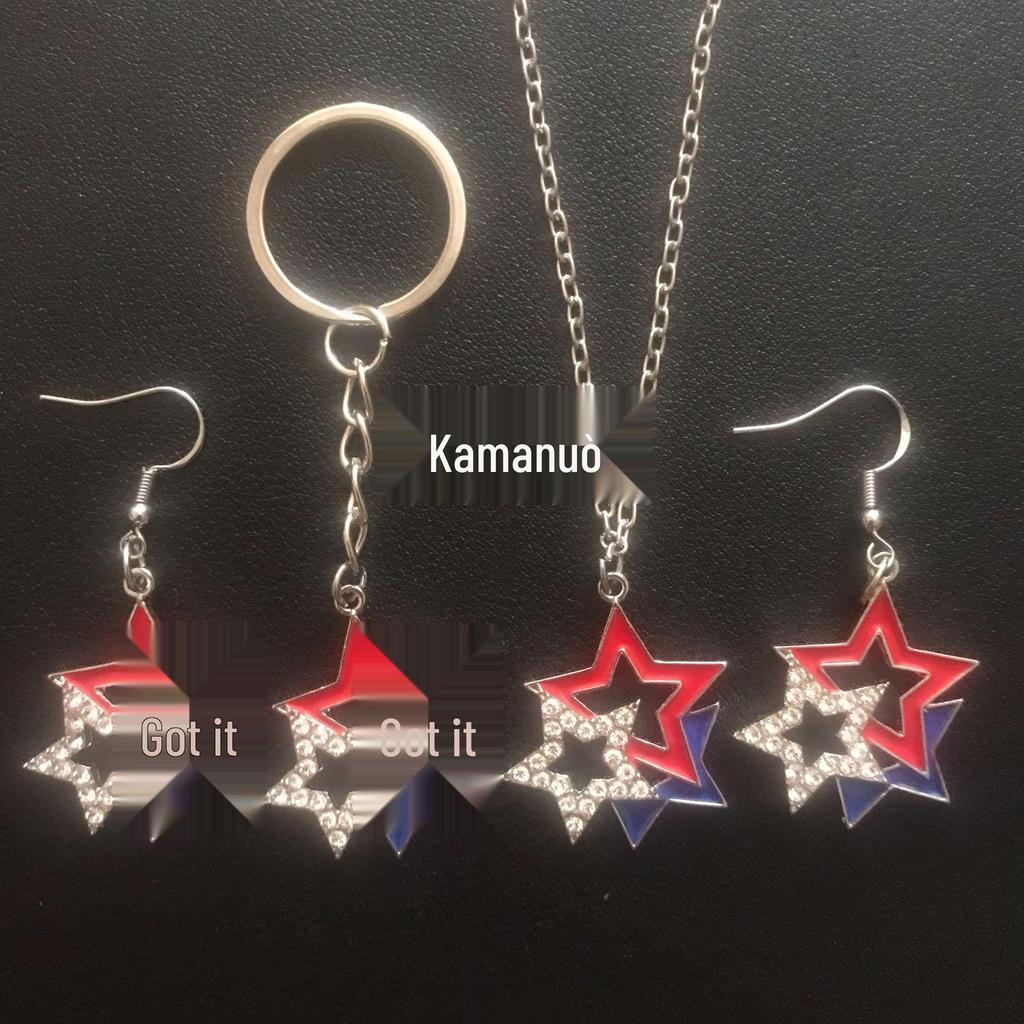 European & American Independence Day 4-Piece Set: Necklace, Earring, Keychain with Alloy & Rhinestone.