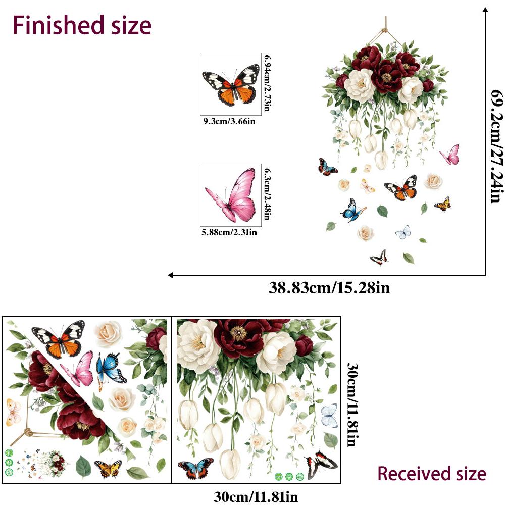 

Камелия Пион Наклейки на стену Самоклеящиеся цветочные подвесные корзины Наклейка для спальни Девочки Дверь комнаты Домашний декор Виниловое искусство 30x60CM