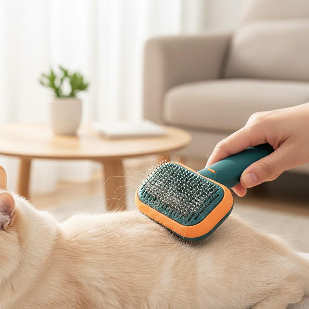 

Stainless Steel Pet Dog Cat Comb Self Cleaning Shedding Brush Pin Grooming Tool for Easy Pet Care оранжевый