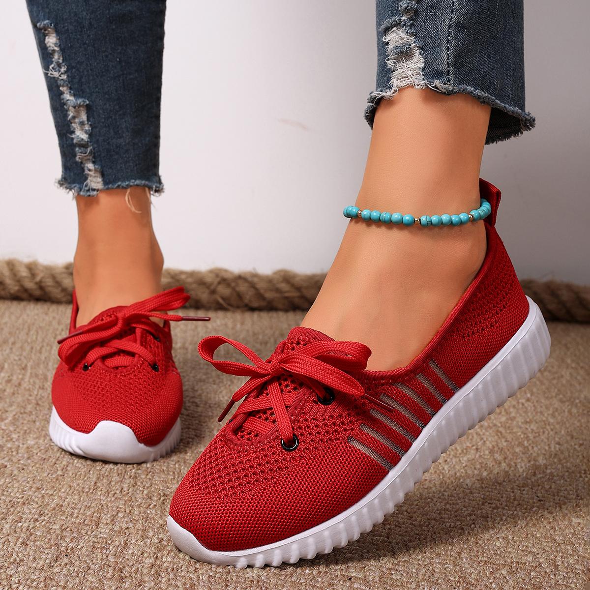 

Breathable Hollow Out Slip On Mesh Sneakers Women 2025 Autumn Sweet Bowknot Red Sneakers Comfort Soft Sole Sports Shoes Women 43 красный