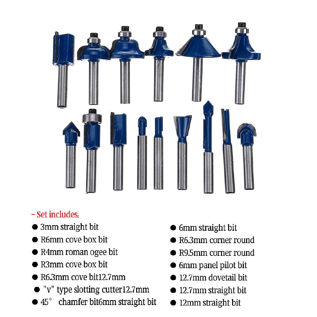 1/4 Inch 15 buc Coadă Freză Lemn Freză Lemn Prelucrare Lemn Freză Freză Set Freze Pentru Trimmer Electric Lemn