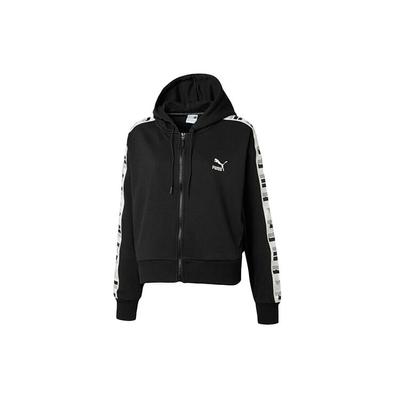 Logo Embroidered Knit Hooded Zip Jacket Women Jackets Black 578594-01