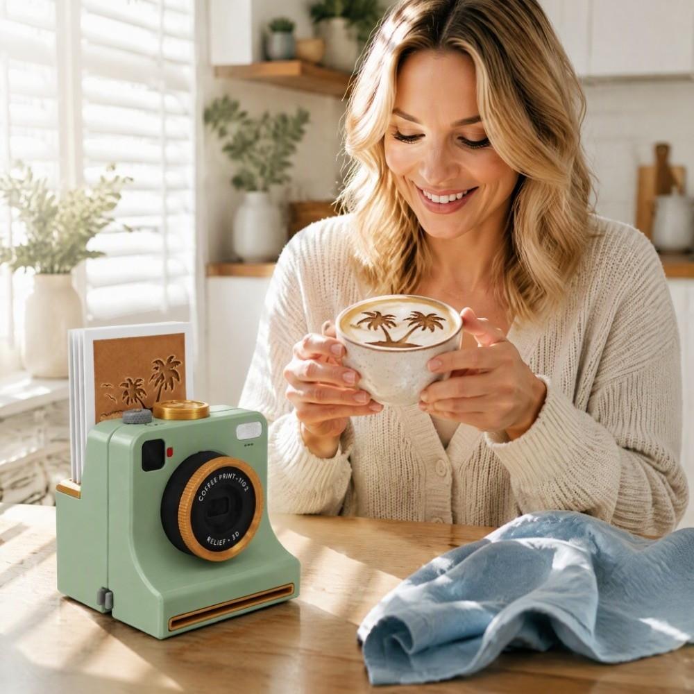 Funny 3D Printed Latte Camera Vintage Look Coffee Powder Print Camera Table Display