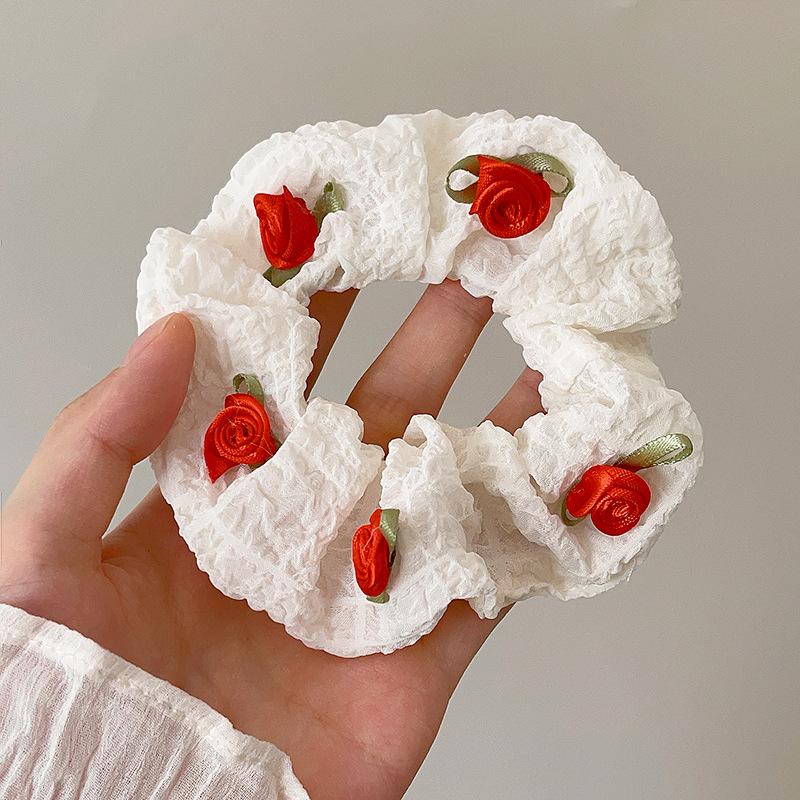 

Bow flower large intestine hair band high-end fabric pleated headband Korean version sweet rubber band hair accessories