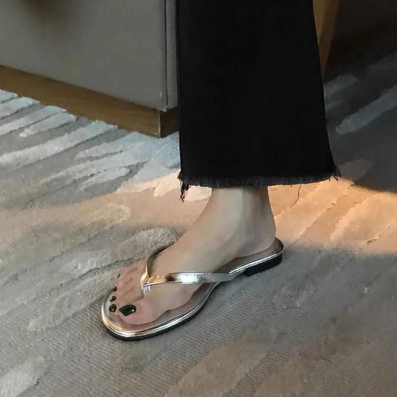 Fashion Fashionable with Candy Color Thong Flip-flops Women Slides Outdoor Non-slip Beach Sandals Summer New Women Slippers Plus Size 43