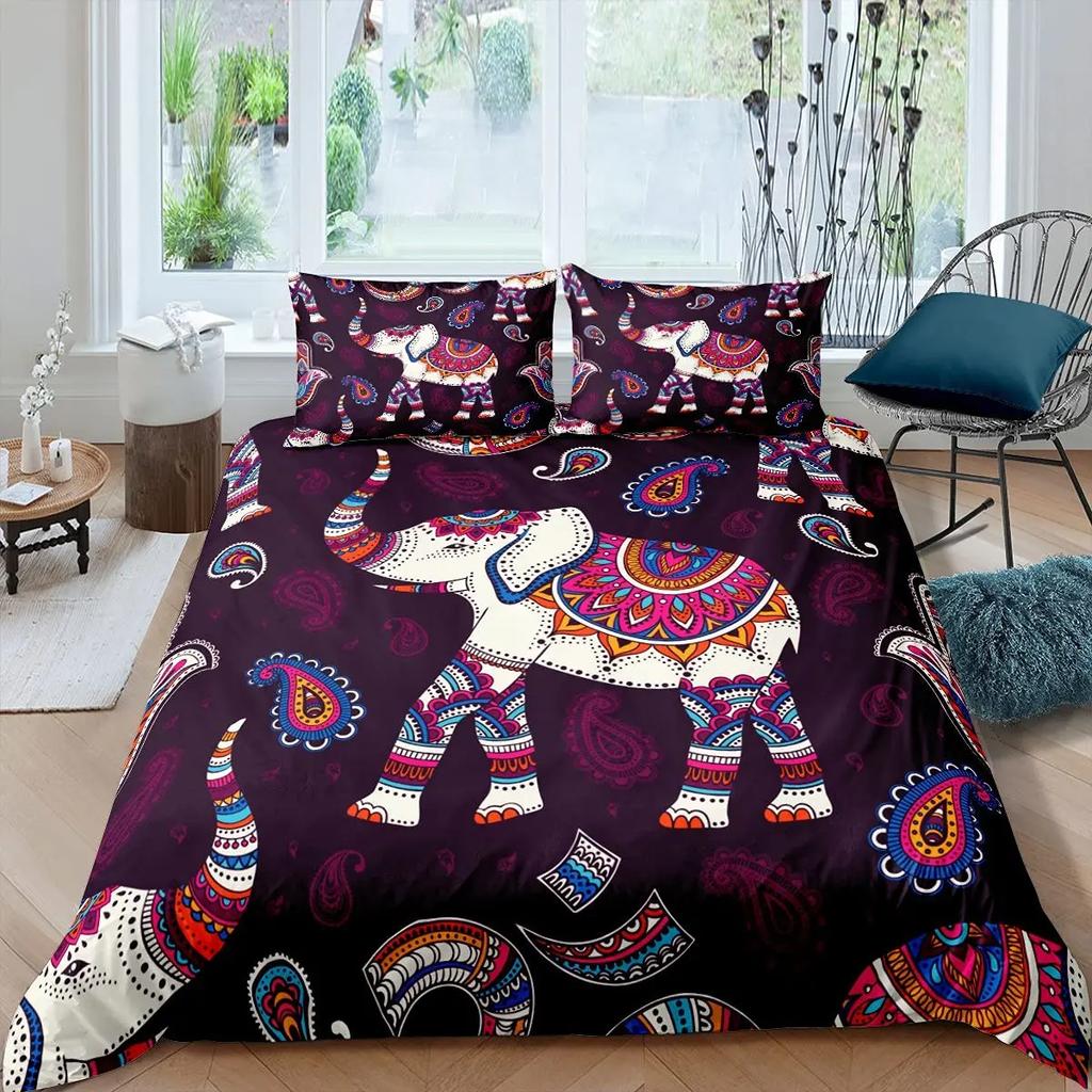 Bohemian Mandala Elephant Duvet Cover Set Boho Elephant Bedding Set Safari Animal Comforter Cover Paisley Indian Exotic Bed Sets