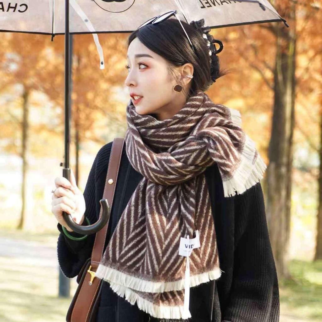 Fleece-Like Cashmere Scarf Women's Autumn Winter Cute Soft Versatile Plaid Thickened Neck Warmer Checkered