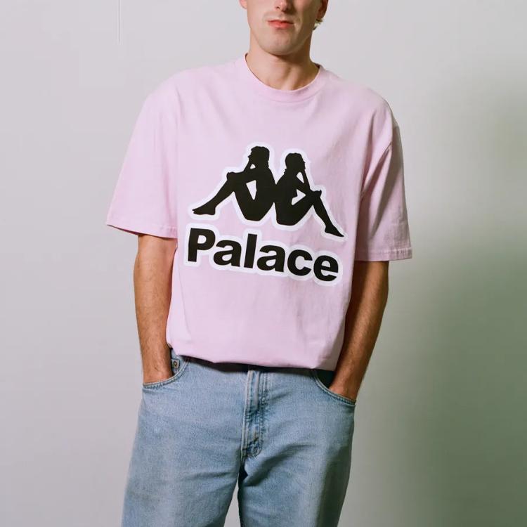 Palace X Kappa Collaboration T-Shirt Pink Logo Round Neck Short Sleeve Unisex Tops P21KPTS004