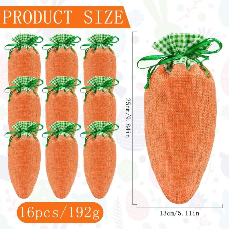 Pack Of 16 Easy Closure Drawstring Carrot Bags Gift Wrapping Bag For Quick Gift Packaging And Small Item Organization
