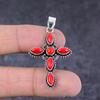 Ciondolo a croce in corallo rosso italiano naturale fatto a mano in argento sterling 925 da 1,81" v4h84