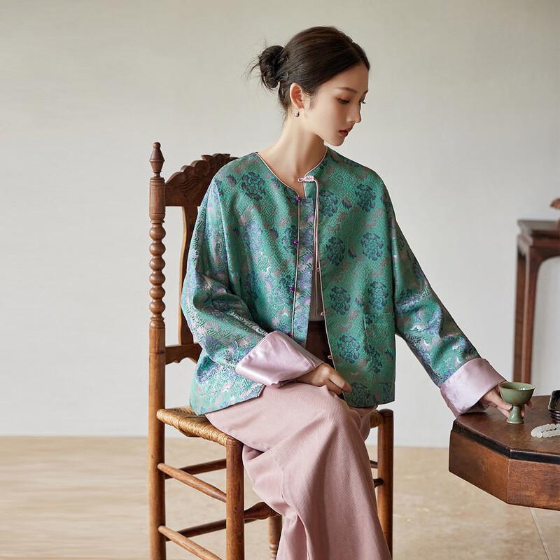 

Женская куртка JK&JS индиго в новом китайском стиле, жаккардовая, с длинным рукавом S