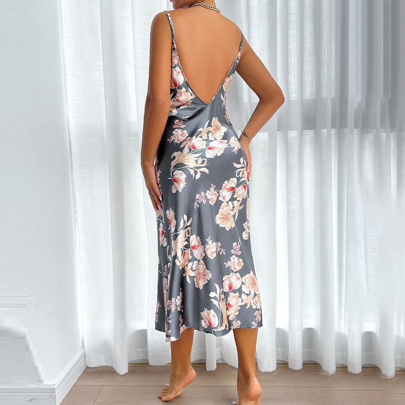 Dámské ohlávkové šaty se simulací hedvábného sexy pyžama noční košile Halter bez zad