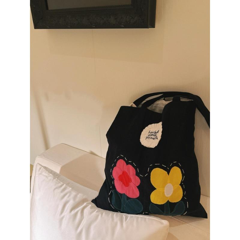 

Нишевый дизайн, лоскутная сумка с цветочным узором, женская сумка большой вместимости для поездок на работу, одноплечевая сумка, модная сумка-тоут чёрный