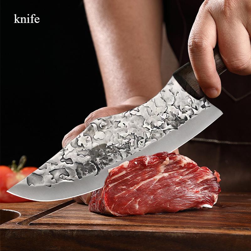 Carbon Steel Kitchen Knives Wooden Handle Cleaver Slicing Knife Hand Forged Blade Butcher Boning Knife Wood Handle Chef Knife