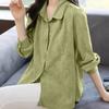 Trendy Womens Floral Jacquard Shirt Long Sleeve Cotton Blouse Loose Fit Casual Top for Autumn Spring Petite Ladies