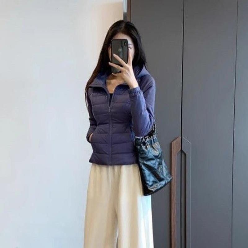 

Женская приталенная зимняя куртка с капюшоном из белого утиного пуха для йоги и фитнеса на открытом воздухе 2XL [125-140 jin] синий