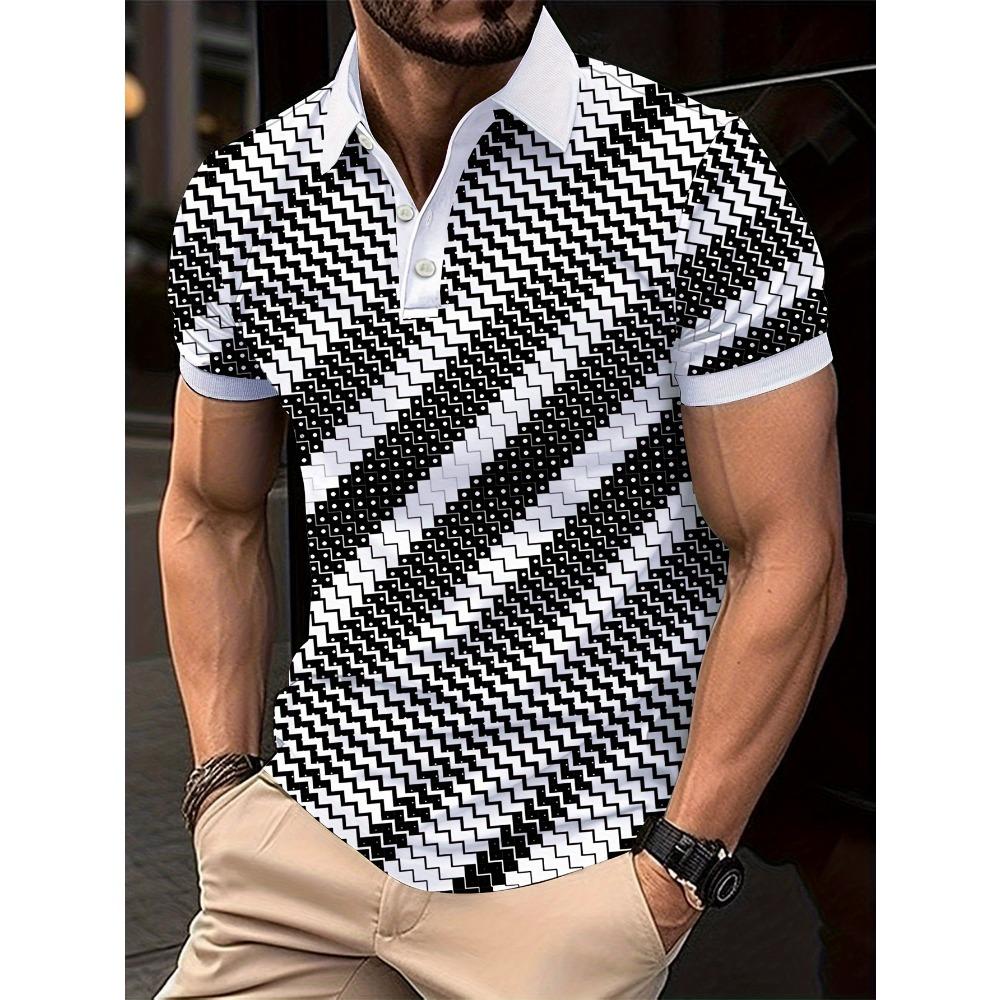 Men's corrugated regular geometric shirt, digital printed outdoor casual top