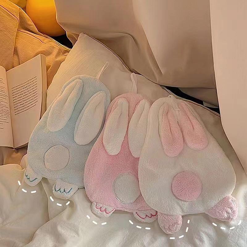 1Pc Rabbit Shape Children'S Hand Towel With Hanging Loop Coral Fleece Absorbent Towel Soft Quick-Drying Bathroom Towel For Home