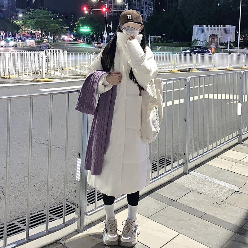

Down cotton clothes women s medium and long winter small bread clothes loose white long knee cotton-padded clothes S