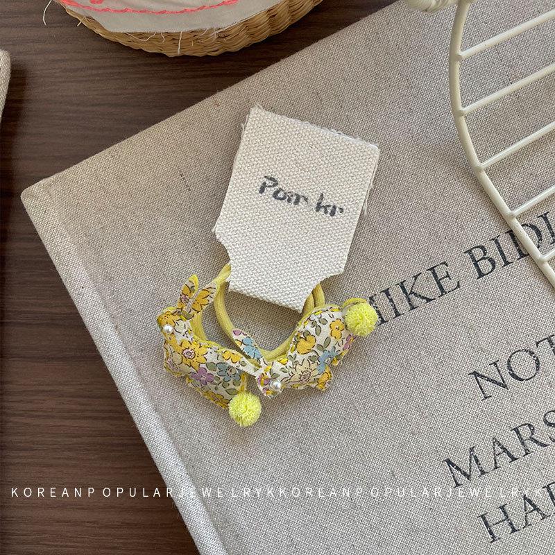 Korean Style Cartoon Bunny Hair Ties Set - Cute Floral Pompon Headbands for Kids