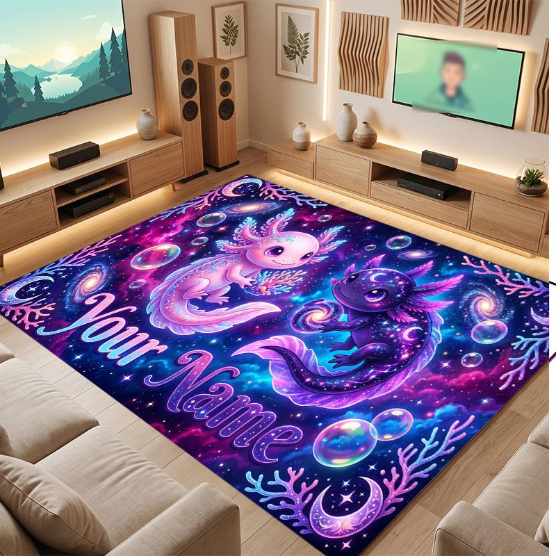 Astronaut Space Theme Soft Crystal Velvet Rug Custom Name & Text Print Non Slip Floor Rug for Bedroom Living Room