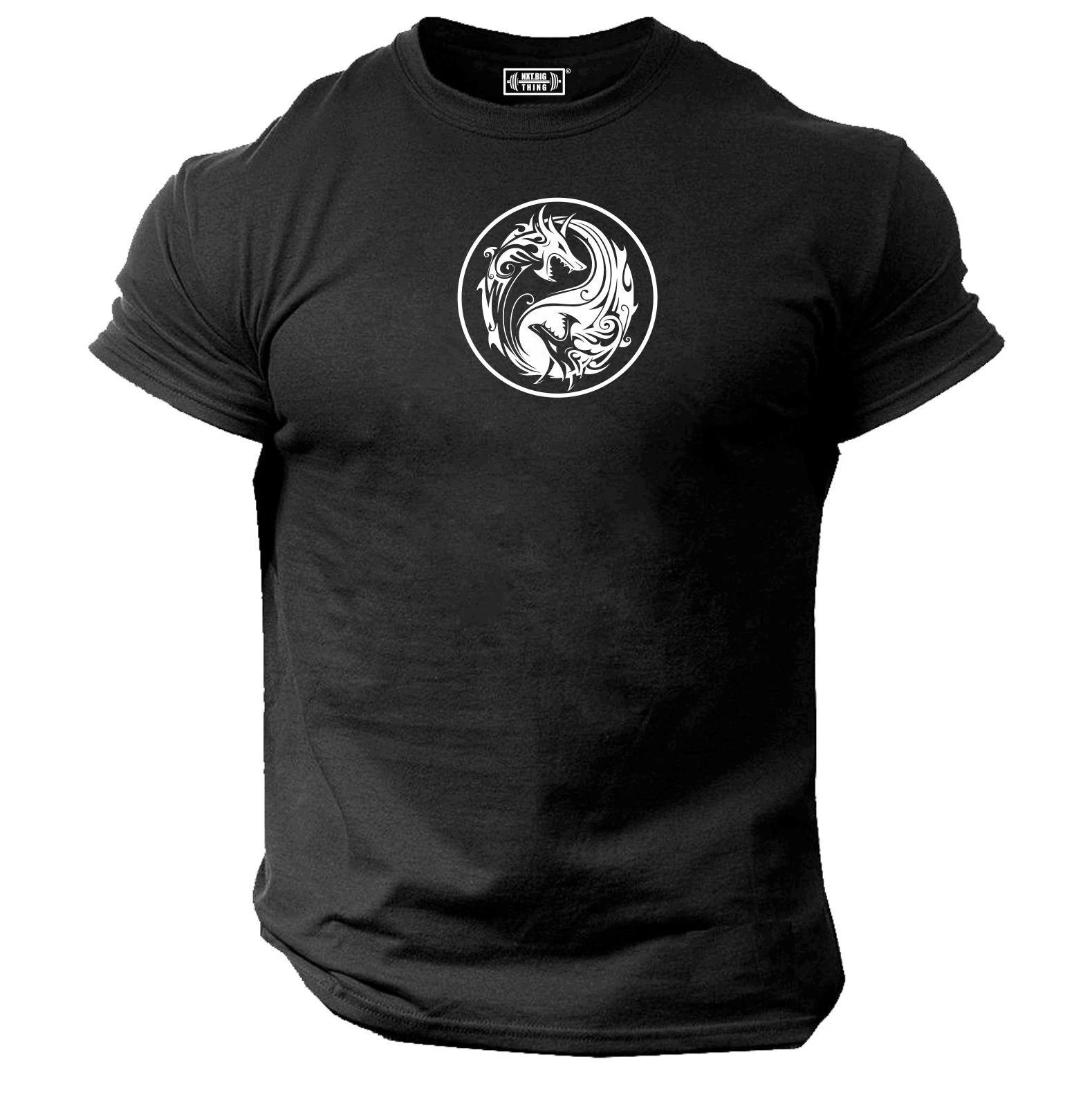 

Yin Yang Dragon T Shirt Gym Clothing Bodybuilding Training Workout Exercise Top 4XL