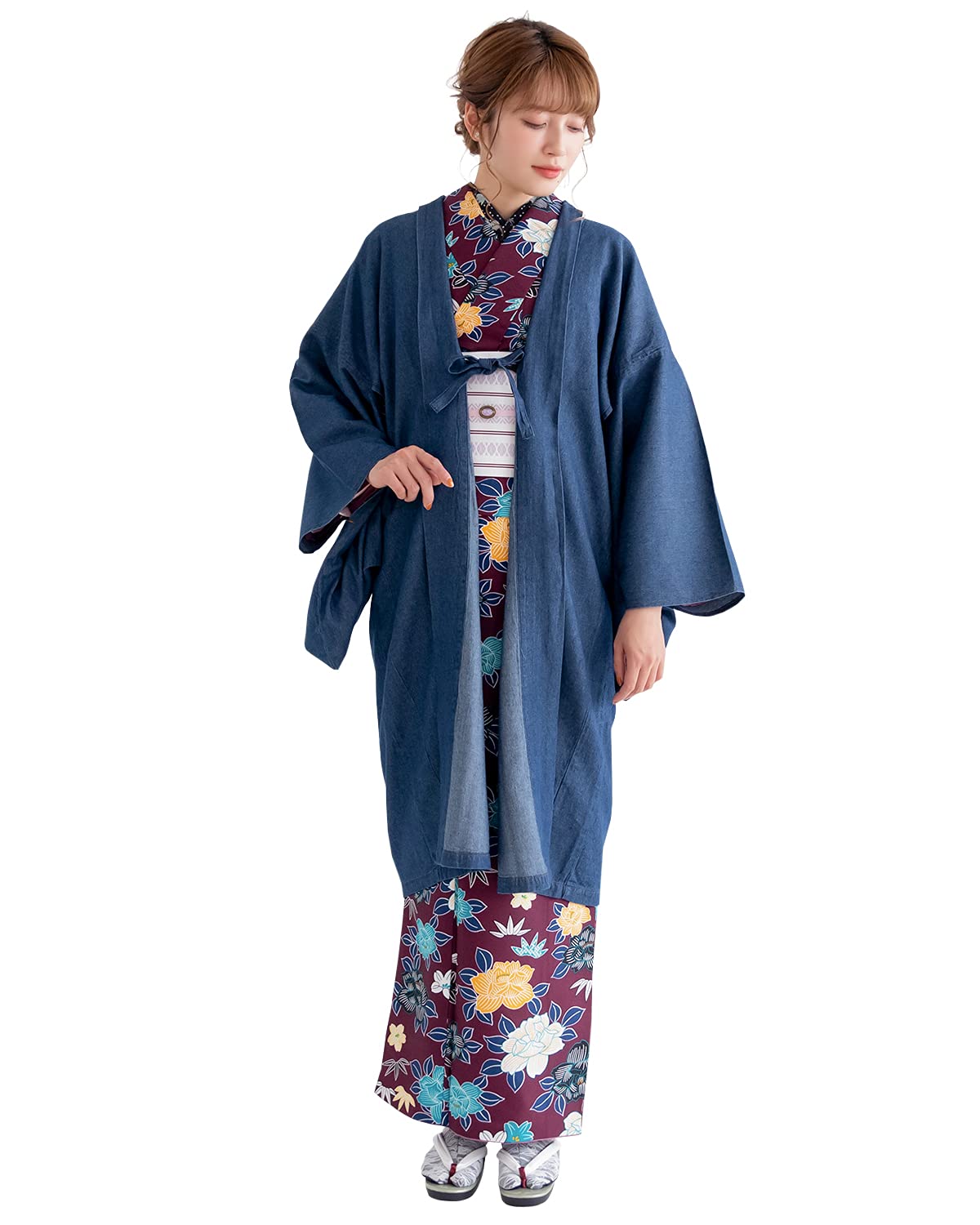 [KYOETSU] [Kyoetsu] Washable, Unlined, Plain Denim Haori Jacket for Women (M, Indigo)