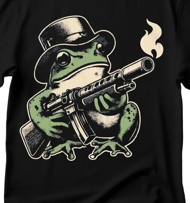 Funny Frog Gun T-Shirt, Gangster Amphibian Tee