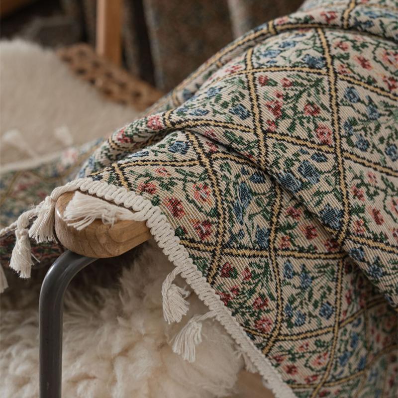 Jacquard Floral Bouquet Curtains - Semi-Sheer Kitchen Valance & Bay Window Drapes | Boho Tassel Trim Ready-Made Sheers (No-Sew Installation)